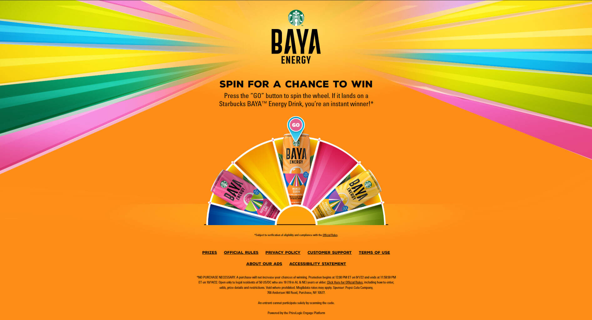 Screenshot of the dashboard page shows a colorful wheel that a user must spin to play for a prize.