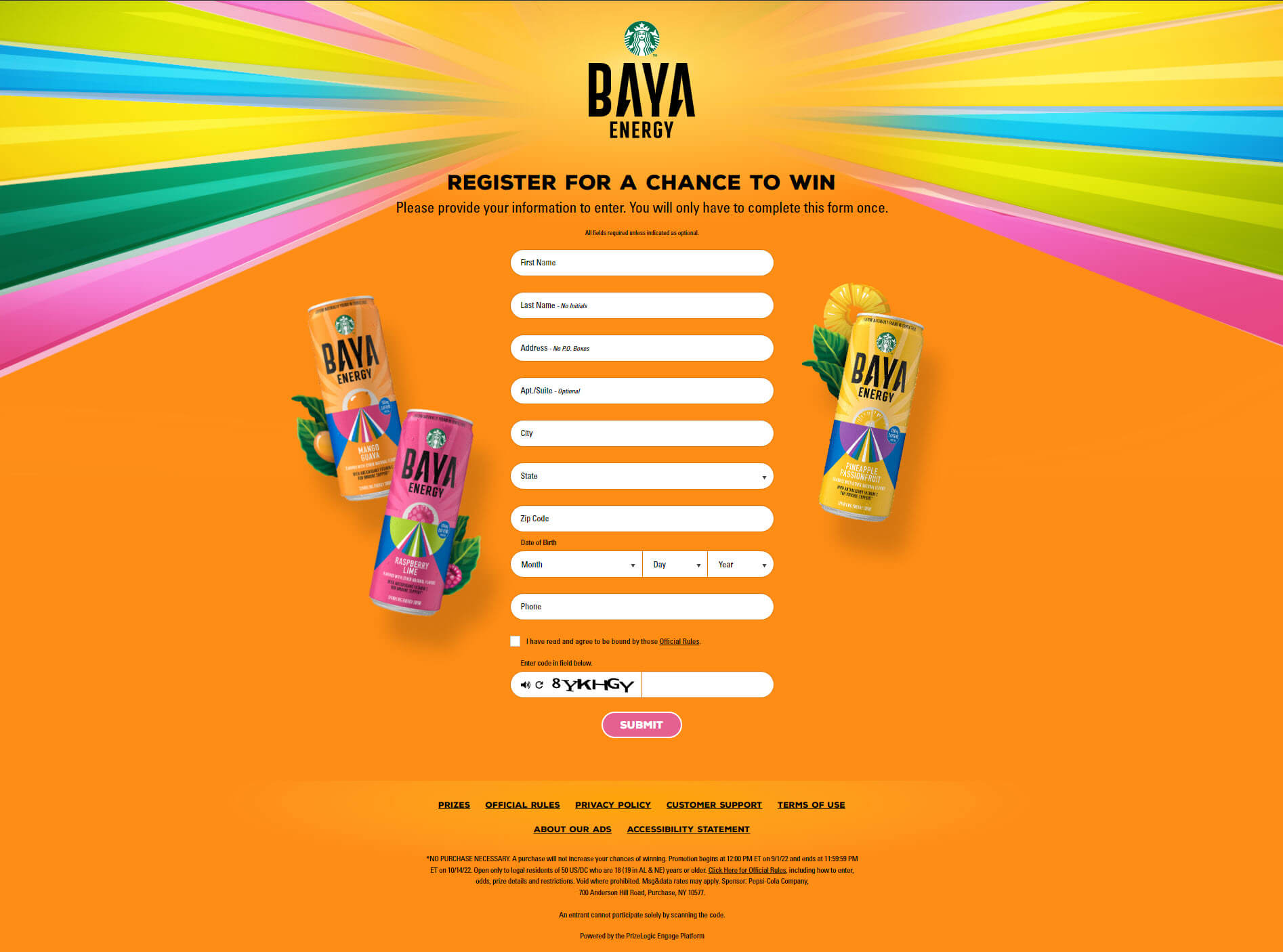 Screenshot of the register page displays baya merchandise and a form a user must fill to register.