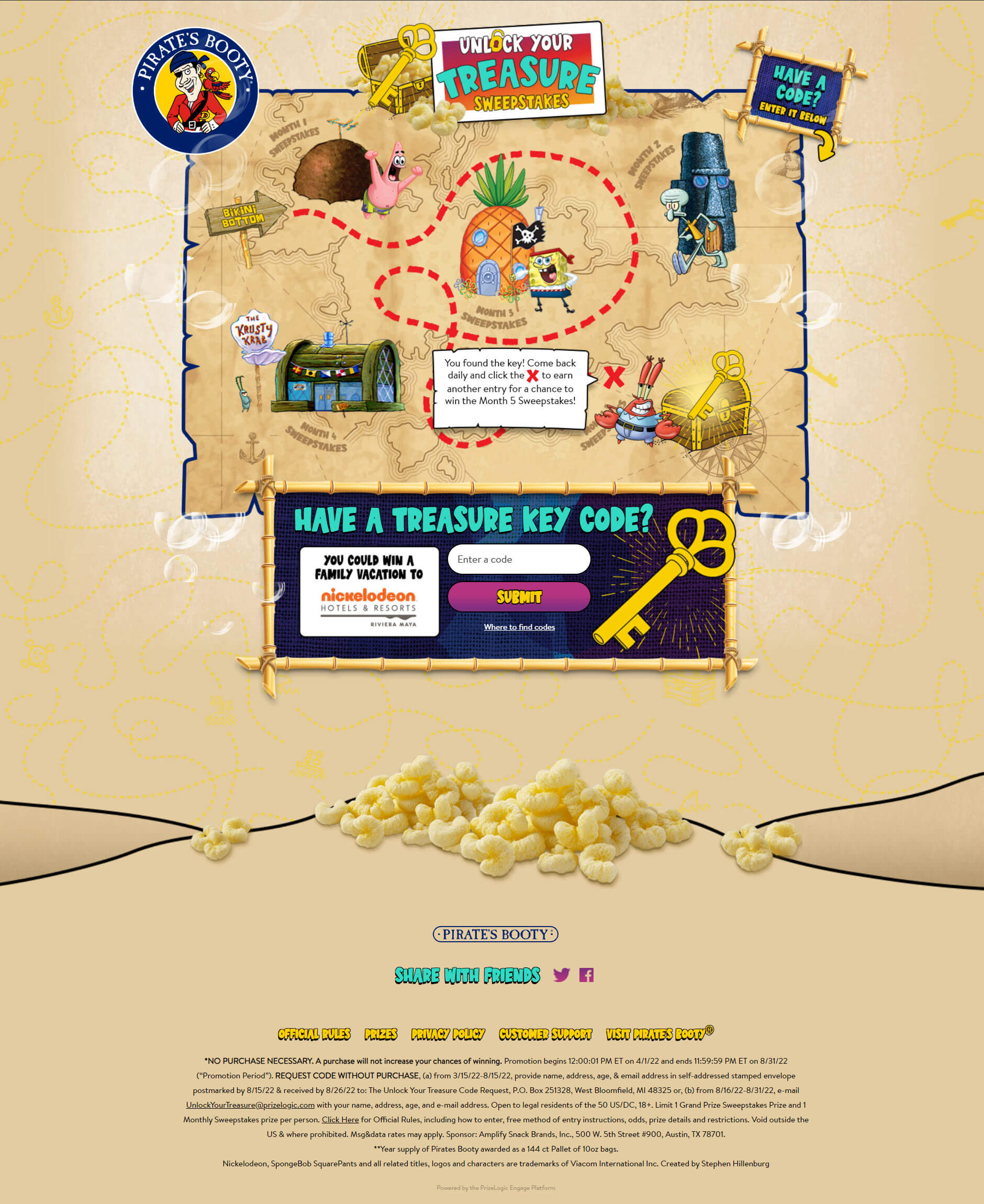 Screenshot of the dashboard page with clickable map where various landmarks of the Spongebob cartoon are placed.